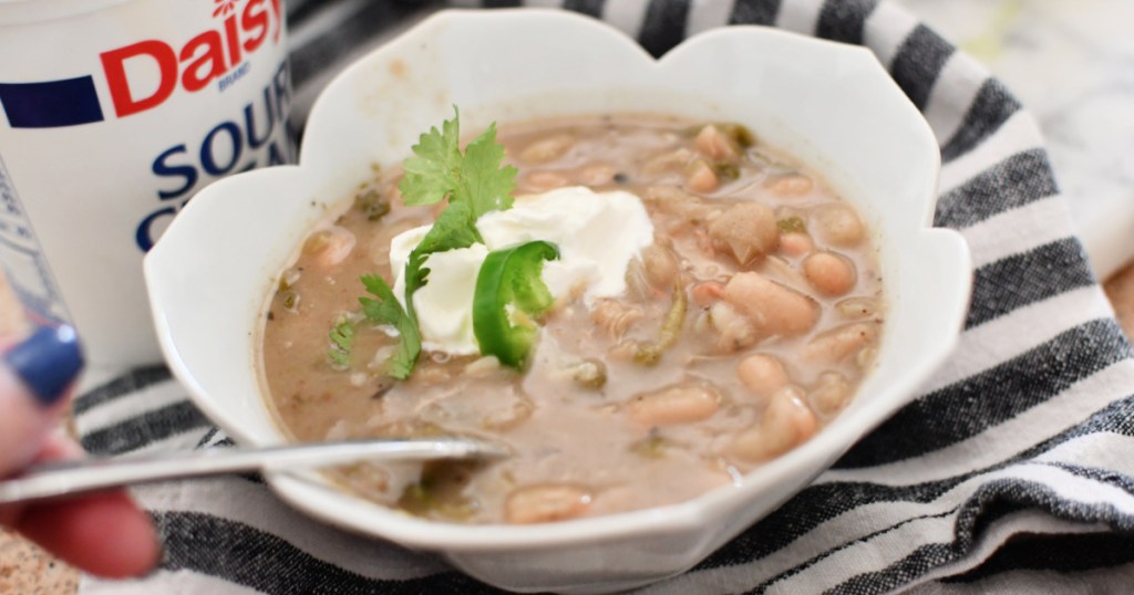 bowl with white chicken chili