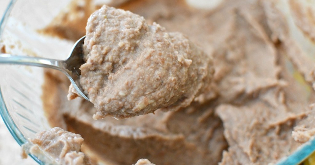 refried beans in a glass bowl 