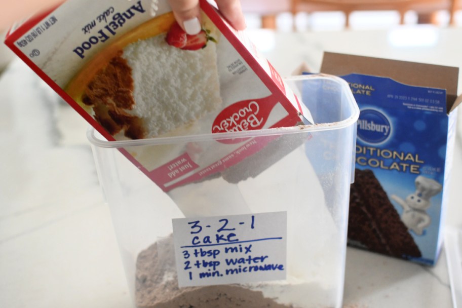 combining angel food cake mix and chocolate cake mix
