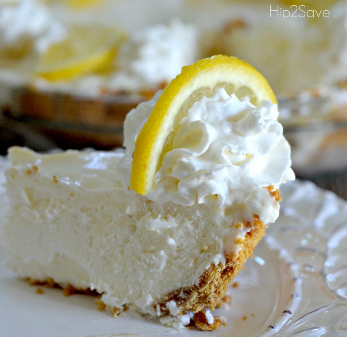 frozen lemonade pie recipe closeup of a slice on a plate
