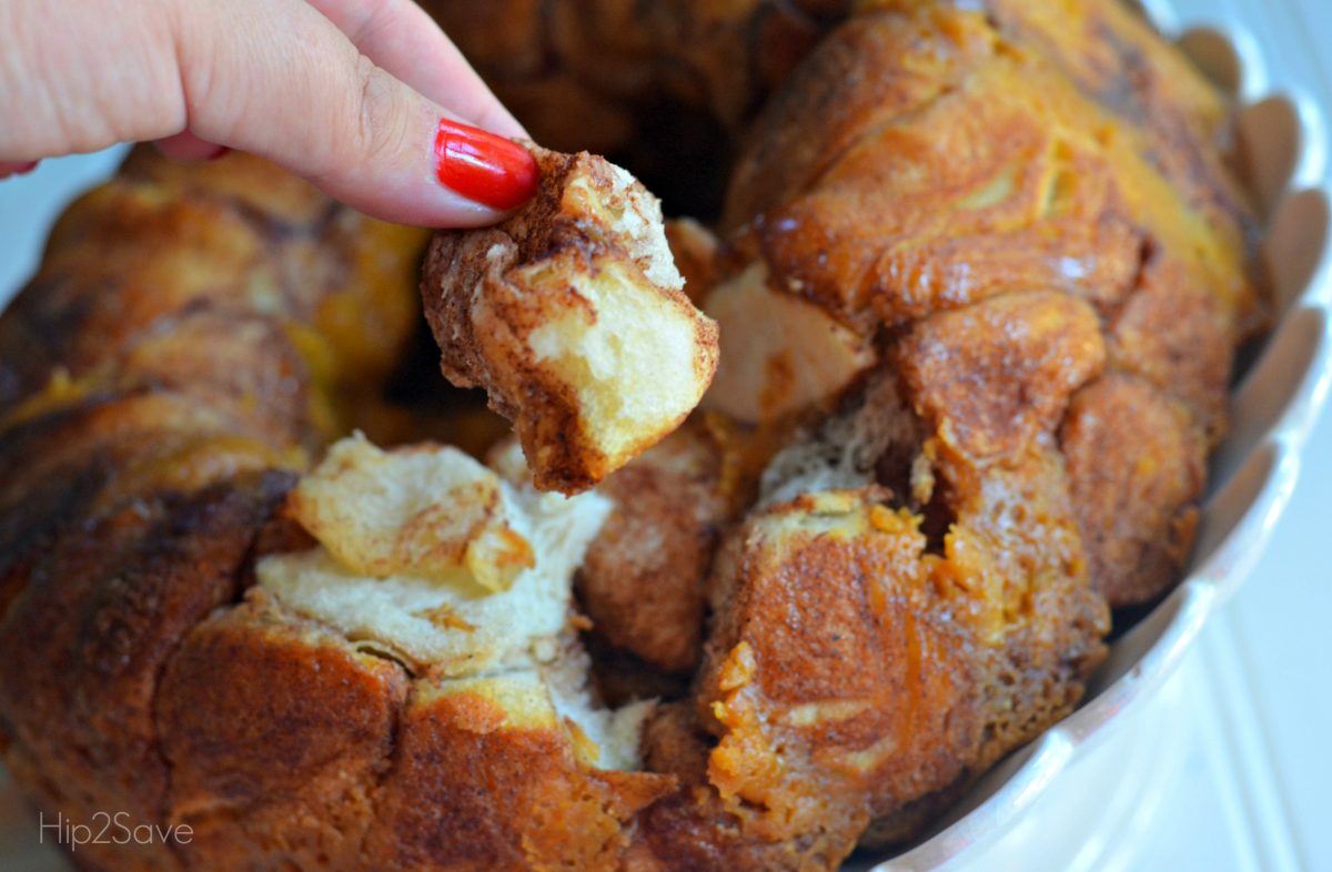 Peeling off a piece of monkey bread