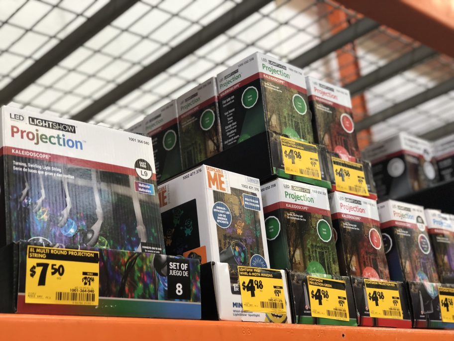 store shelf at home depot with yellow clearance tags