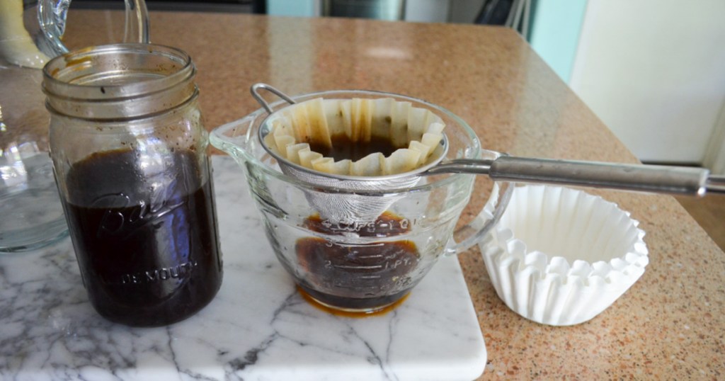 straining coffee grounds