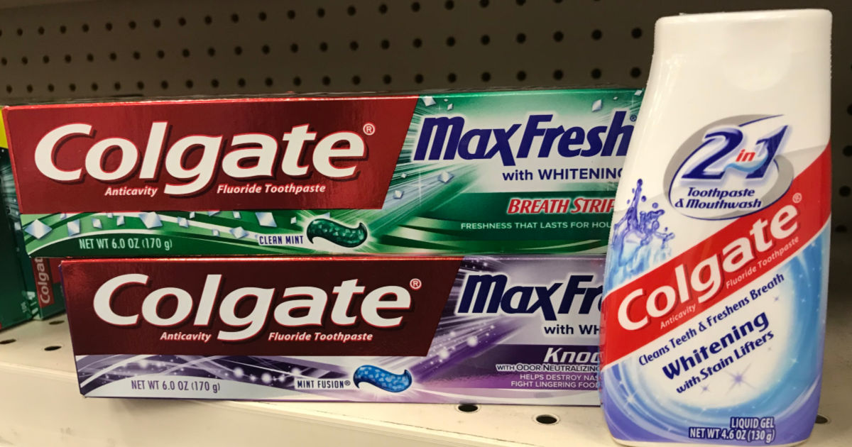 Colgate toothpaste on shelf 