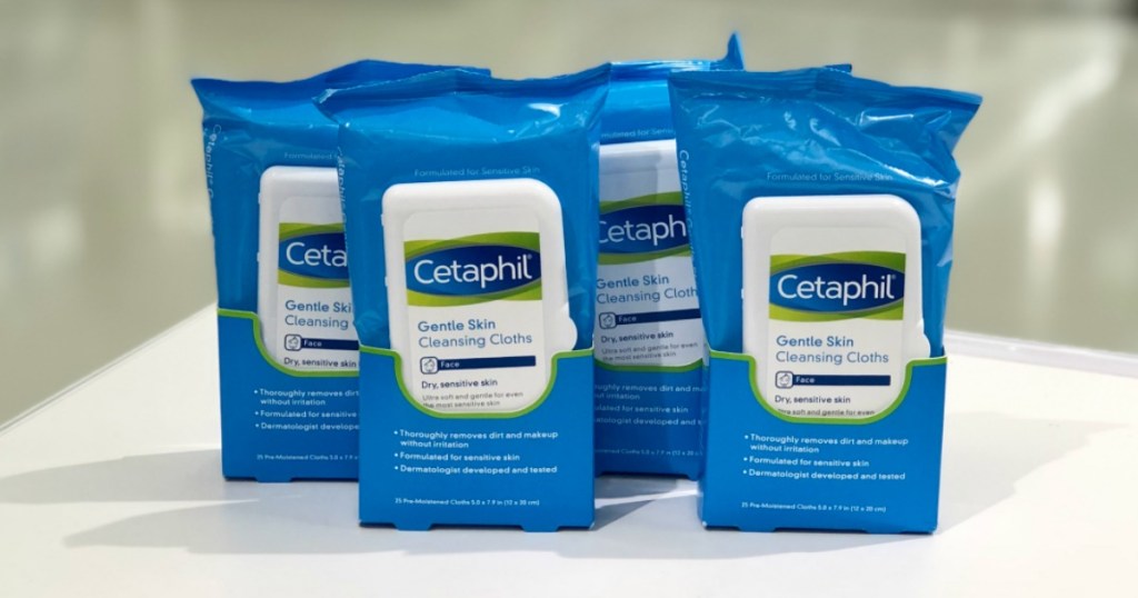four packs of Cetaphil cleansing cloths at Target 