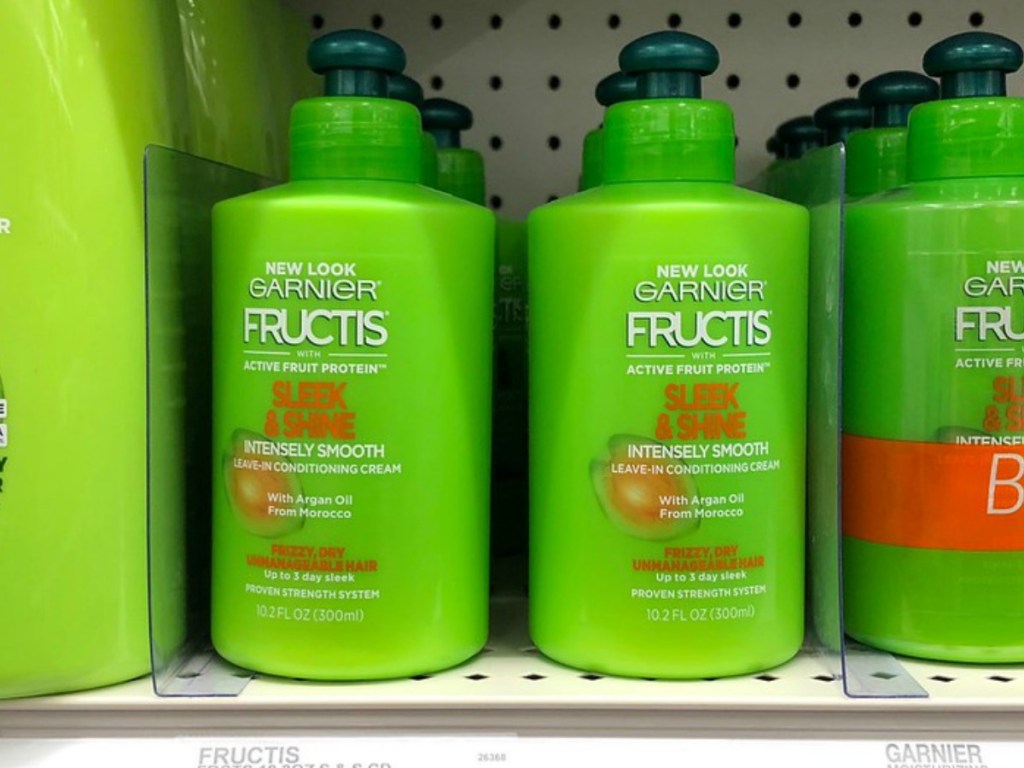 two garnier sleek n shine conditioners on shelf