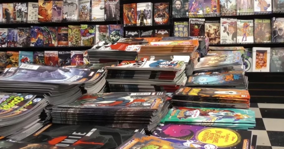 stacks of comic books
