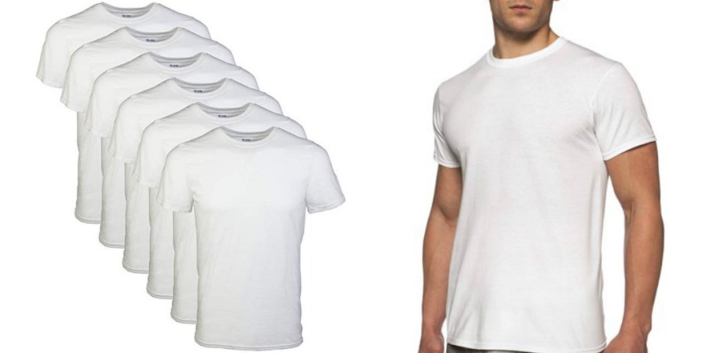 gildan mens white crew neck t-shirts with model