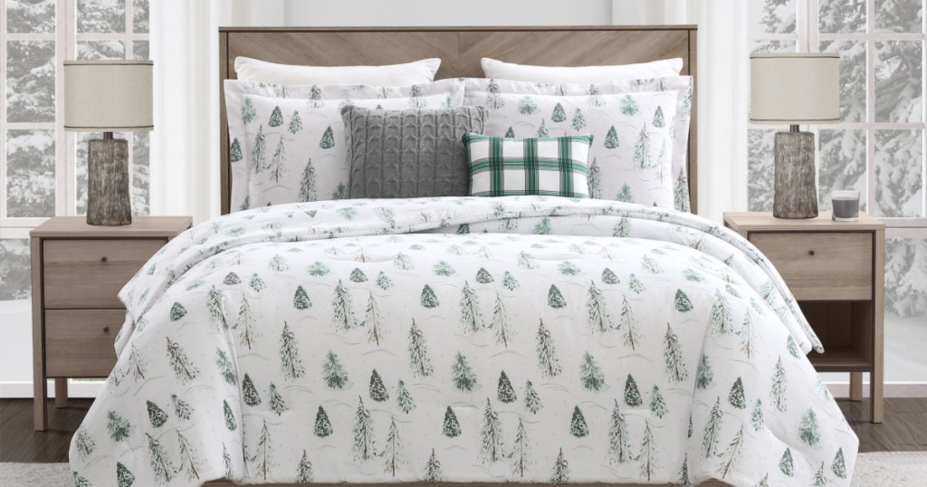 bed with Mainstays Pinetree comforter set