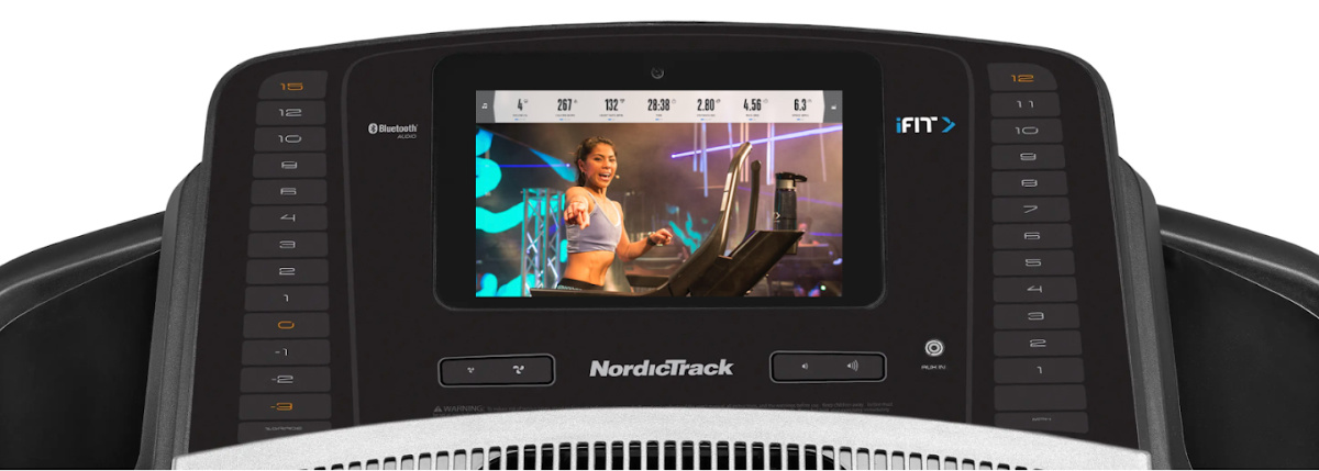 NordicTrack Treadmill 1750 screen with trainer workout
