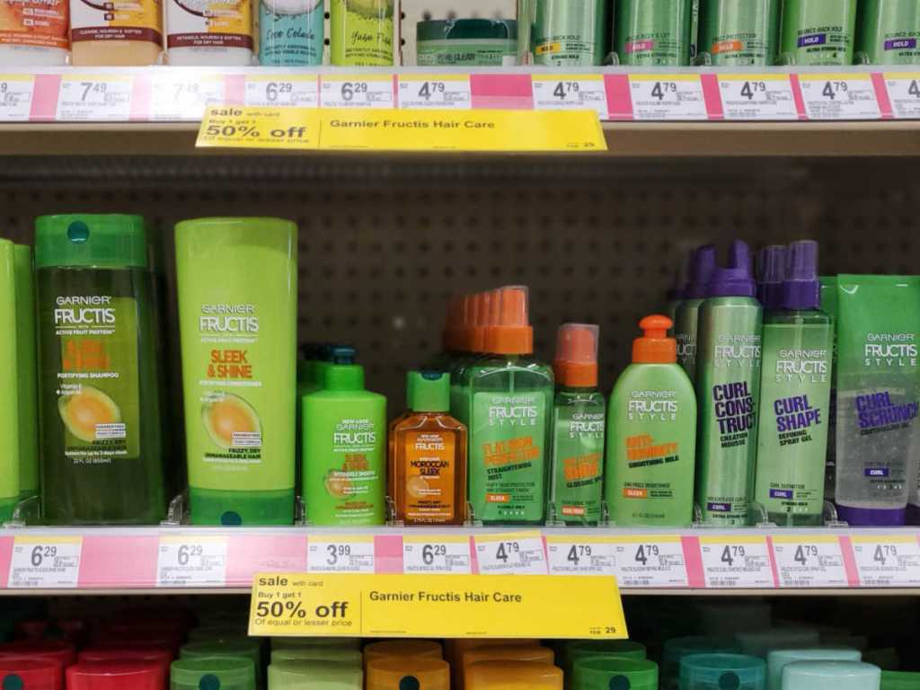 Garnier products on shelf at walgreens
