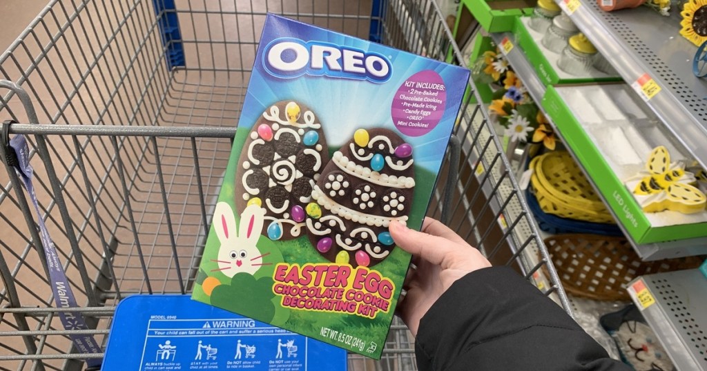 hand holding OREO Easter egg decorating kit at Walmart