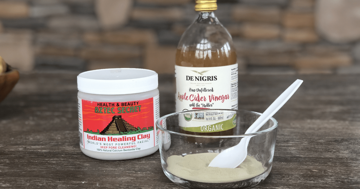 Indian Healing Clay, Apple Cider Vinegar, mask in bowl 