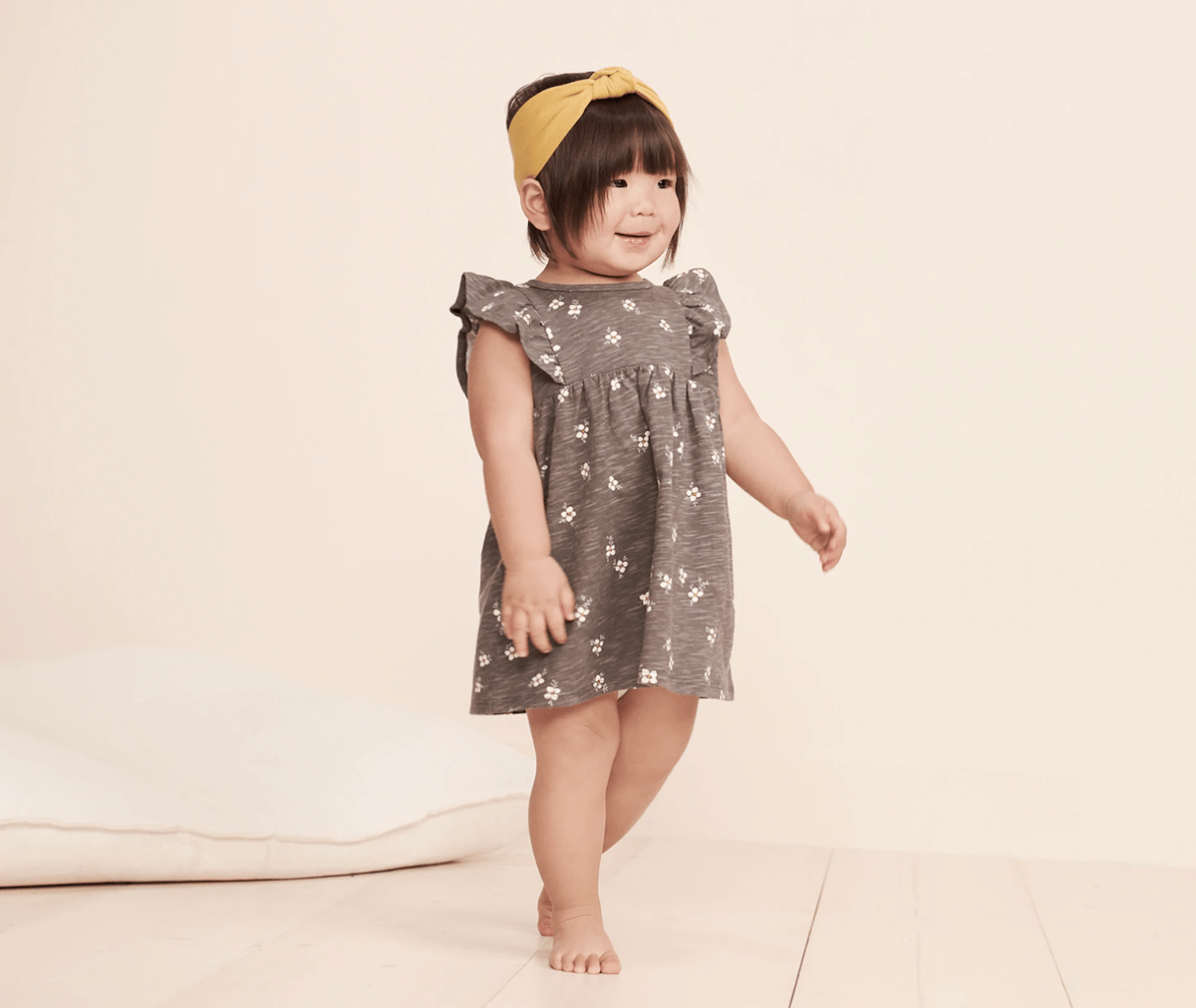 baby wearing Little Co. by Lauren Conrad Ruffle Dress &amp; Headband Set in grey and yellow