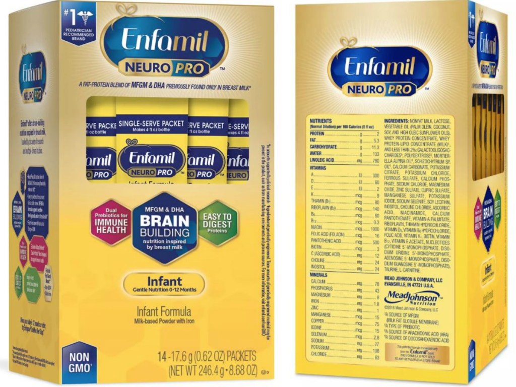 2 boxes of baby formula packets