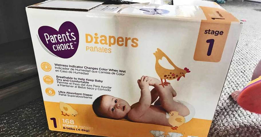 parent's choice diaper box sitting on floor