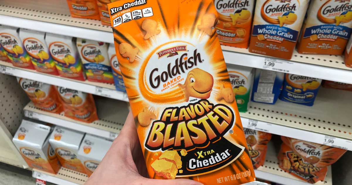 hand holding bag of cheddar crackers