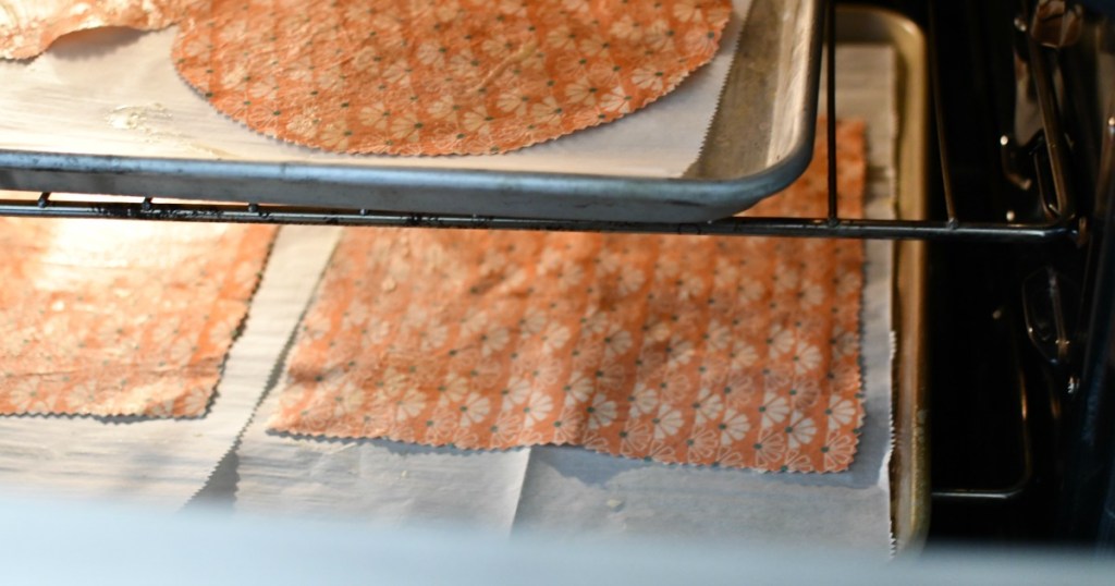 beeswax food wraps in the oven