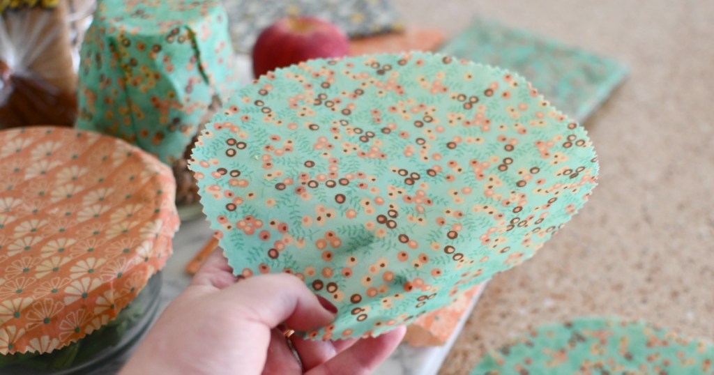 drying wax fabric wraps on a cookie sheet