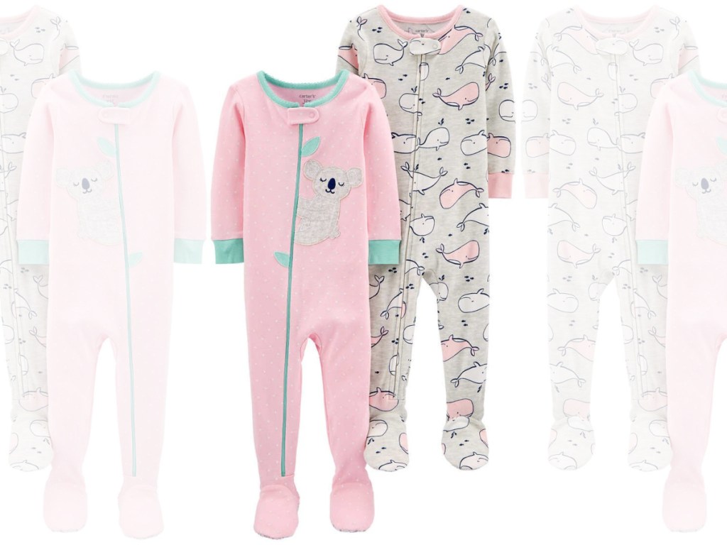 pair of full length pink pajamas with zipper in front