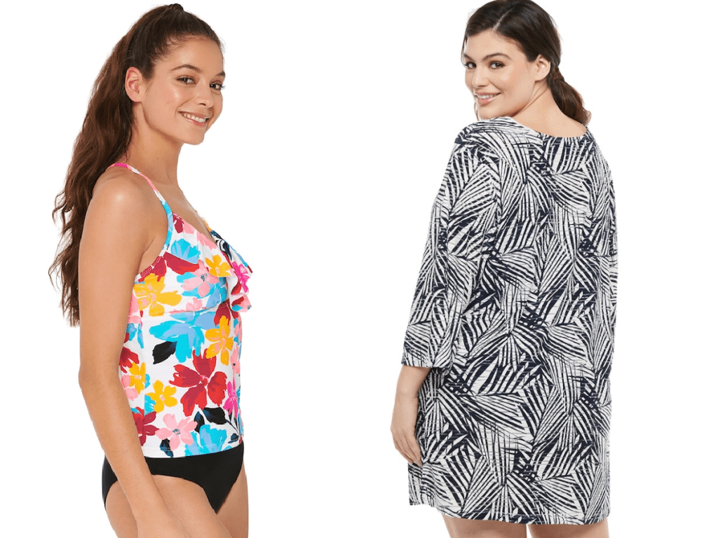 2 women in different style swim wear