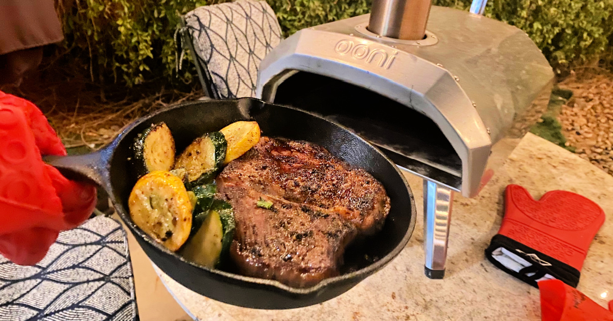 steak in the Ooni pizza oven 