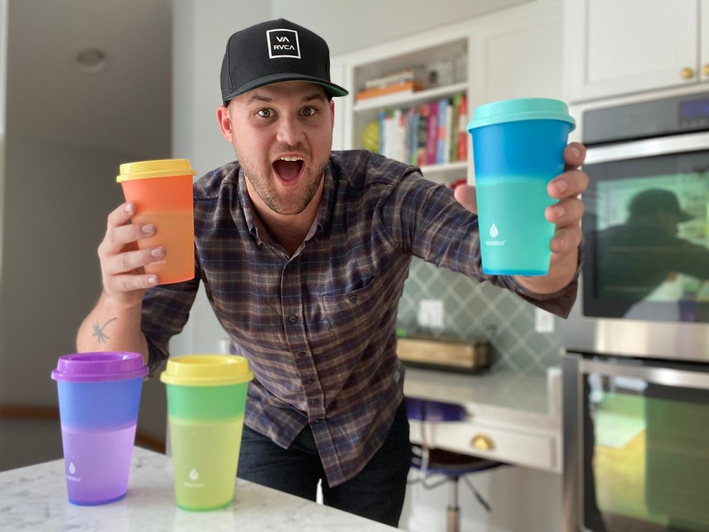 Stetson holding color changing cups