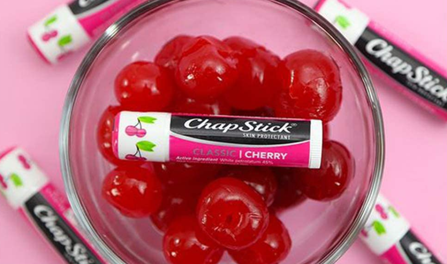 Chapstick in a bowl of cherries