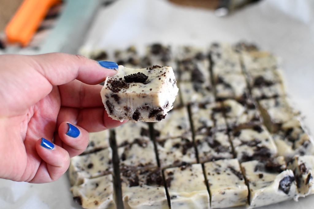 holding oreo fudge 