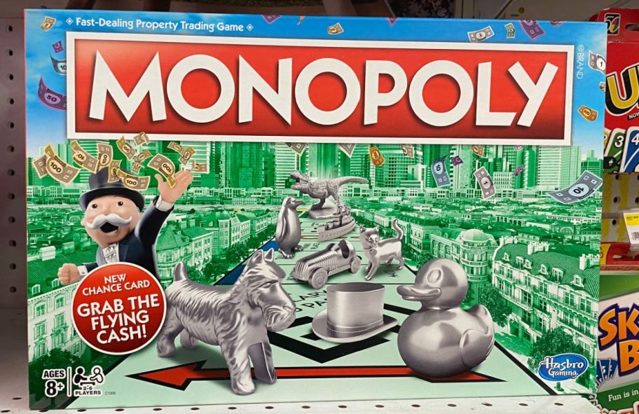 family classic board games on store shelf