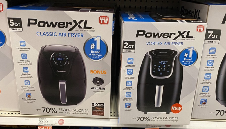 two power xl air fryers on shelf
