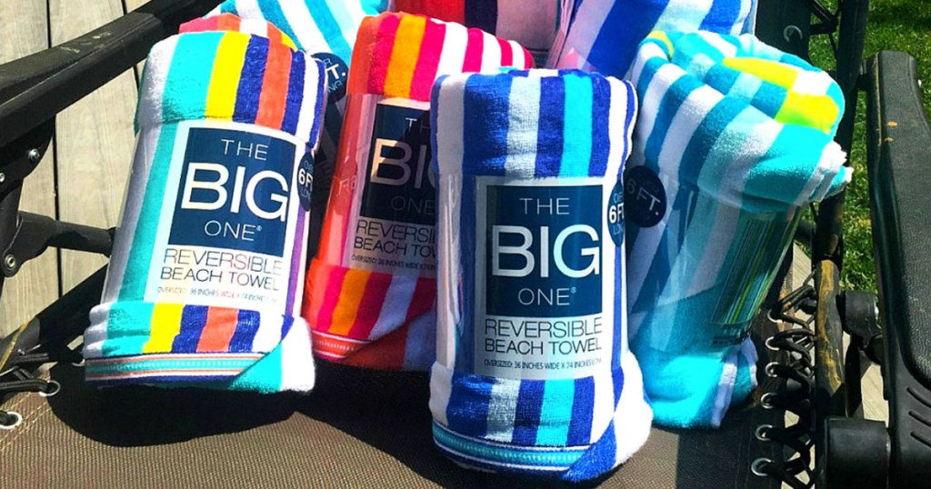 striped beach towels in a chair