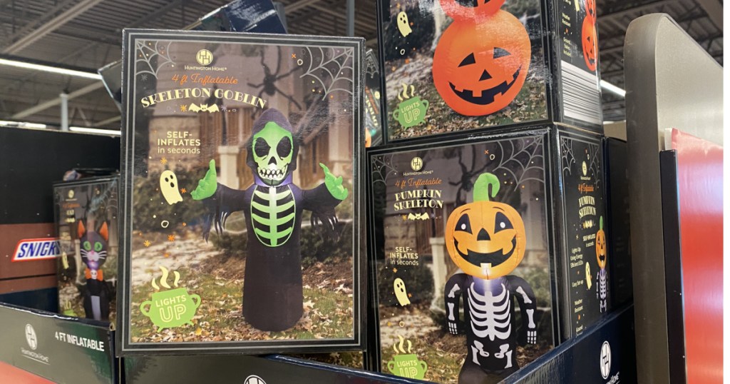 Huntington Home pumpkin stack and pumpkin skeleton 4′ Light-Up Inflatable-2