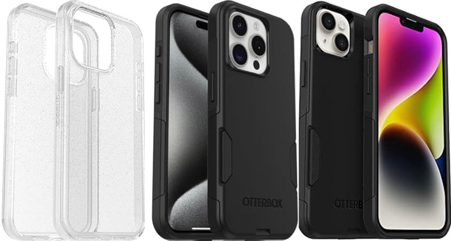 clear glitter and two black iphone cases 