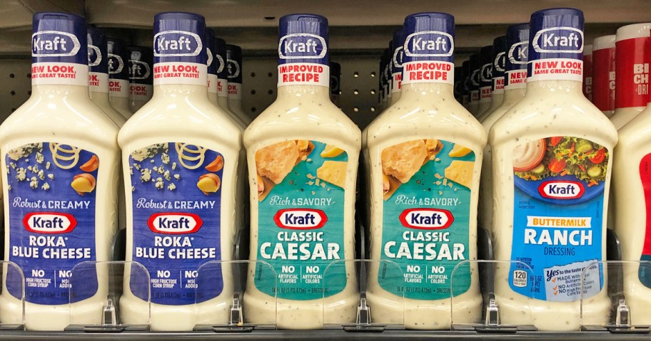bottles of Kraft Salad Dressings on store shelf