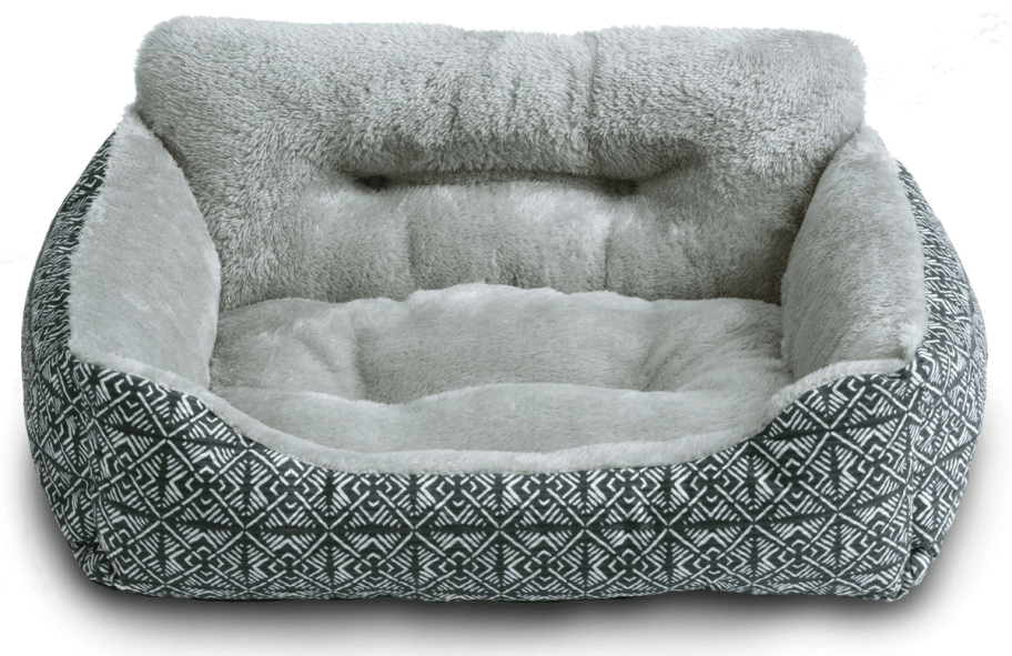 a grey and black pet bed