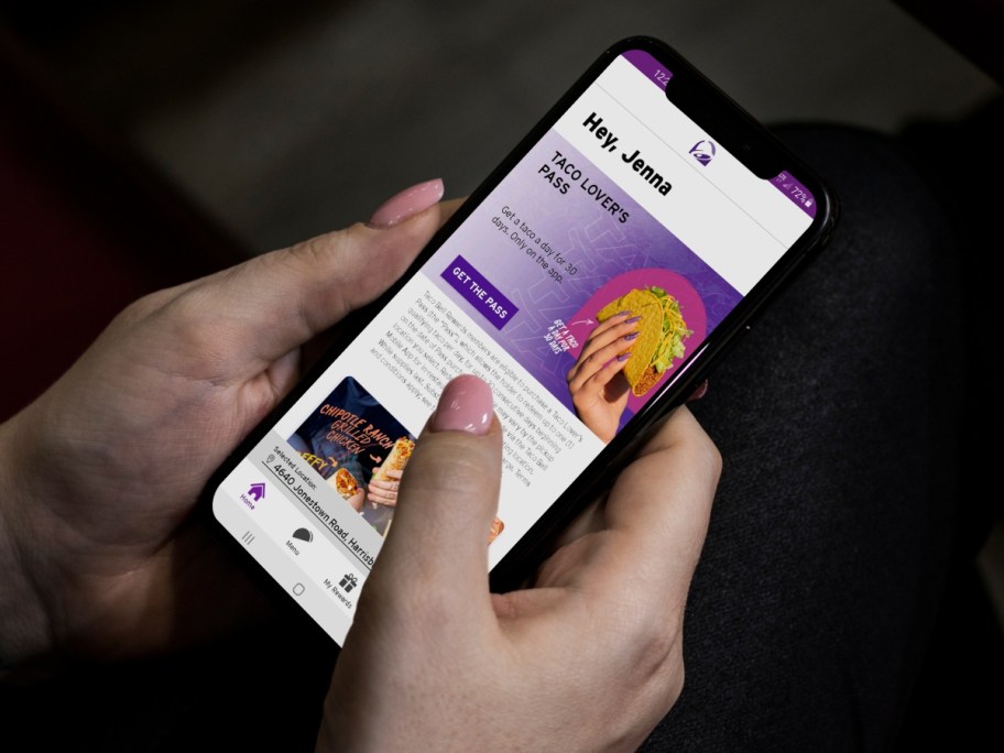 using the Taco Bell app on a smart phone, one of the apps that give you free food when you sign up