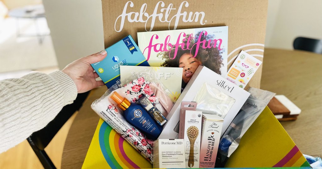 fabfitfun box with tons of items inside