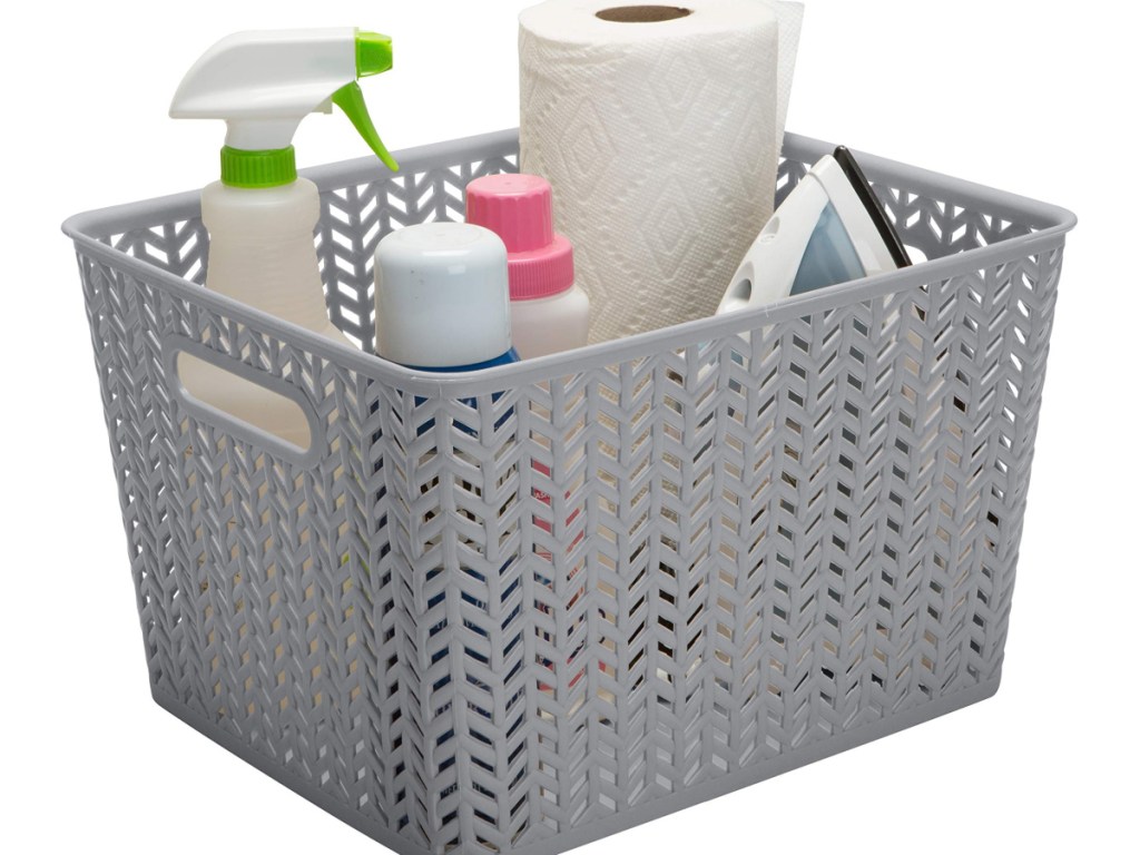 Simplify Herringbone Bin Storage Basket in Grey