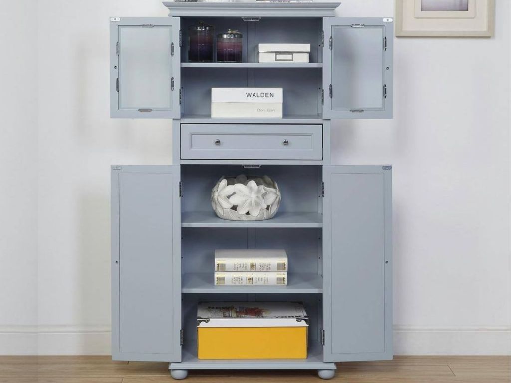 blue 4-door cabinet with all doors open