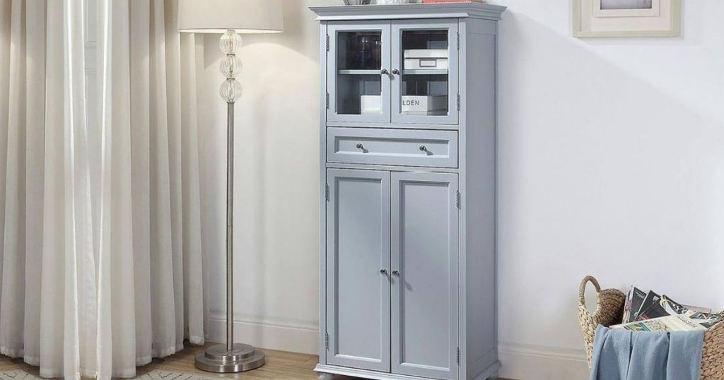 blue 4-door cabinet in living room