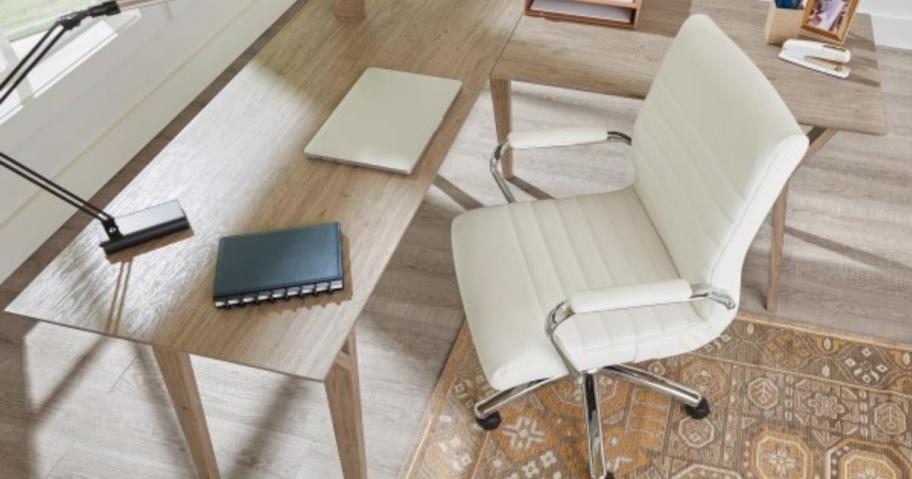 Realspace Modern Comfort Leather Office Chair in White/Silver