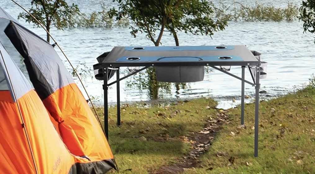 Arrowhead Outdoor Table by a tent