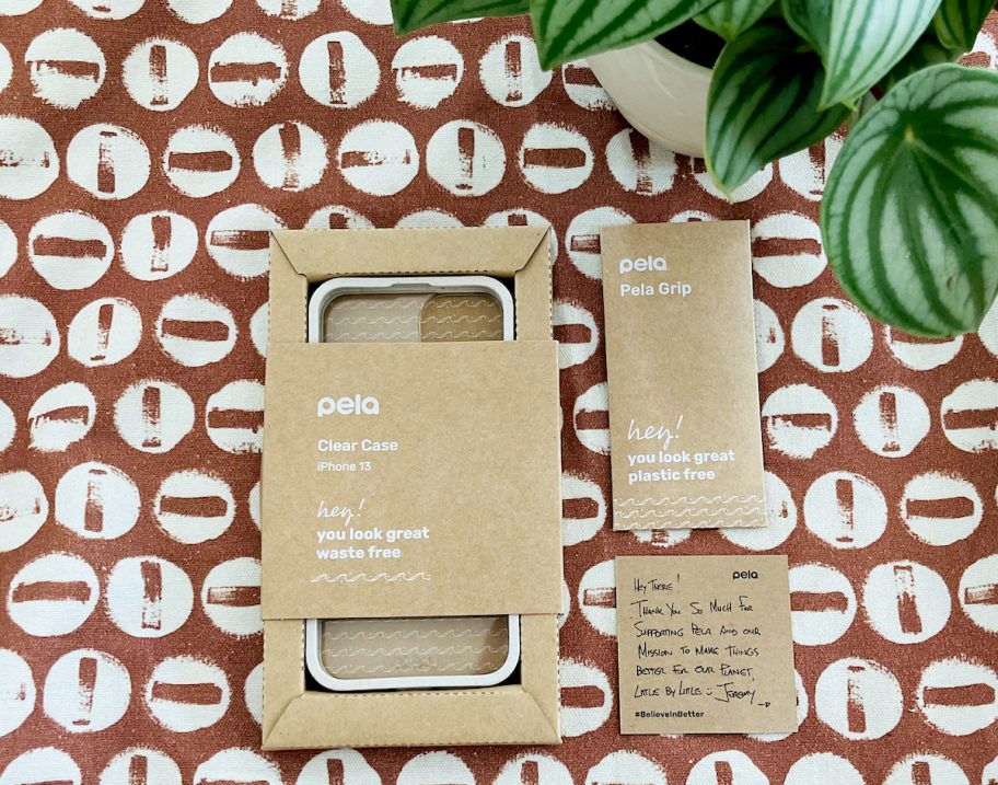 pela phone case in box on patterned surface
