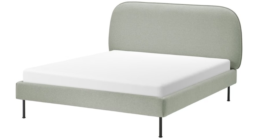 a queen size bed grey upholstered platform frame