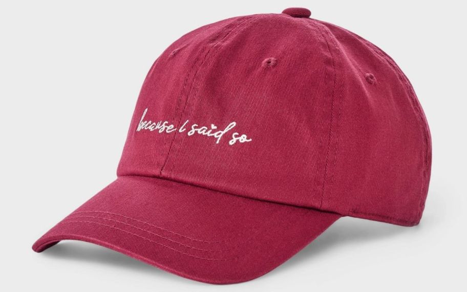 a womens red baseball cap