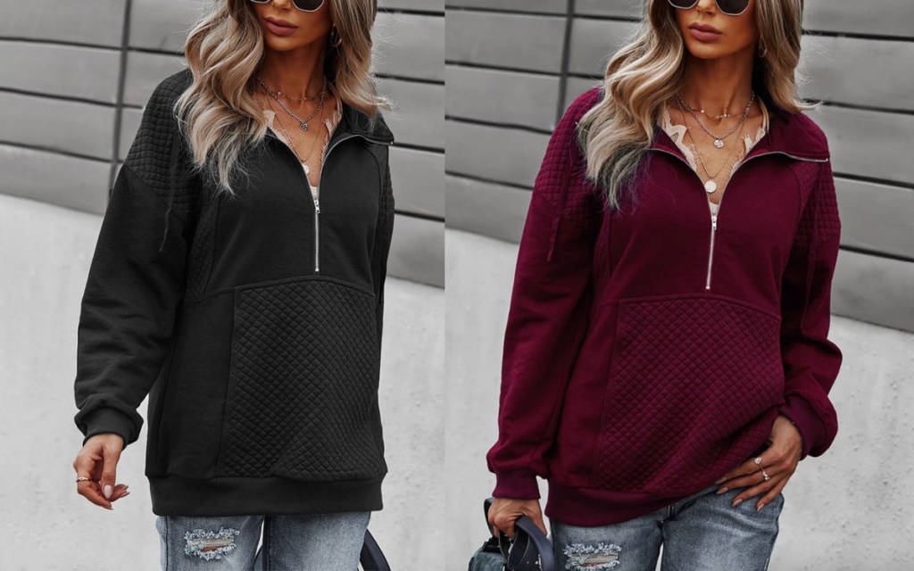 black and maroon pullover