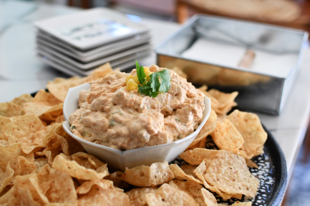 platter with corn dip