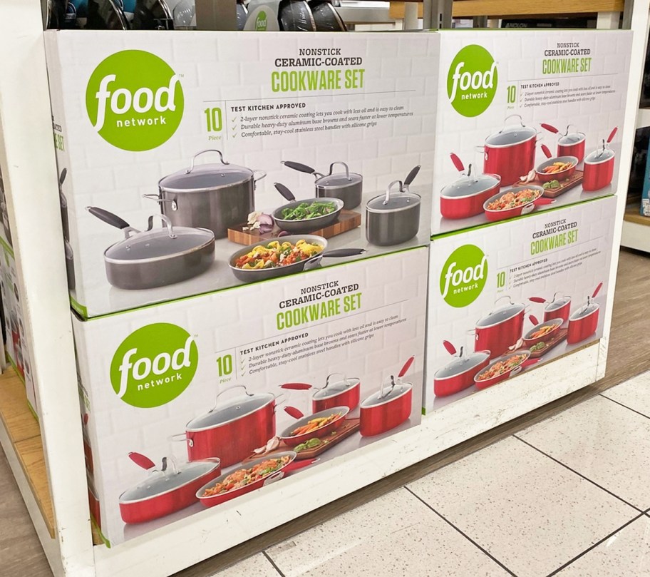 food network cookware sets on shelf