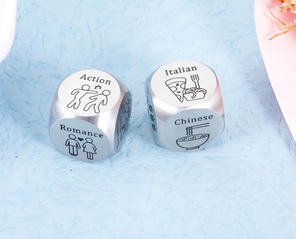Movie and Dinner Date Night Decider Dice Set which makes a great white elephant gift idea or stocking stuffer idea